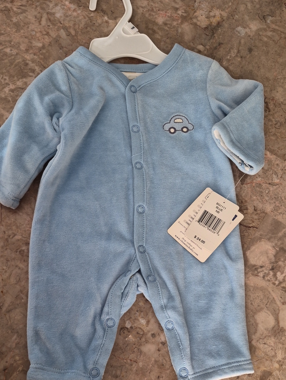 Baby Blue Plush One-Piece with Car Embroidery